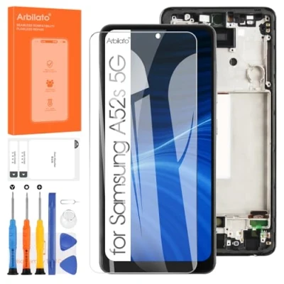 Image de Écran LCD pour Samsung Galaxy A52s 5G A528B D&#039;écran SM A528N A528B/DS Affichage Numériseur Tactile Remplacement Assemblée Réparation Kits (Noir avec Cadre)