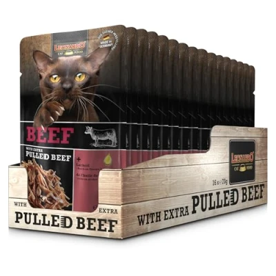Image de LEONARDO Sachets fraîcheurs [16x70g Beef with Extra Pulled Beef] Nourriture Humide sans céréales pour Chats Aliment Complet