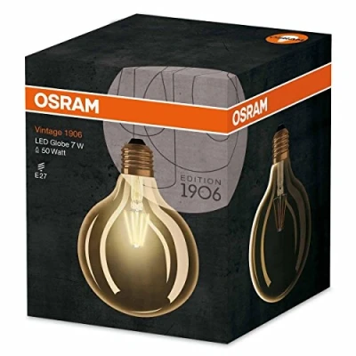 Image de Osram Vintage Edition 1906 Ampoule LED à Filament Culot E27 Forme Globe 125mm Or Ambrée Blanc Chaud 2400K 6,5W (Équivalent 52W)