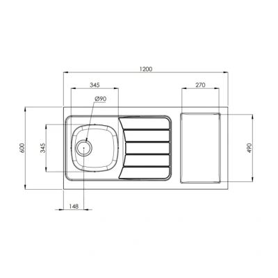 Image de Evier de cuisine MODERNA ISEO 1 cuve inox L1200mm Réversible A encastrer