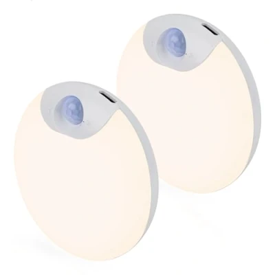 Image de Brendz Veilleuse Detecteur de Movement Ronde, Rechargeable par USB C, Magnétique, 2 pièces, Blanc Chaud 3000K, Variable, Lampe LED Rechargeable, Lumiere LED, Placard