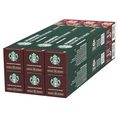 Image de STARBUCKS Italian Style Roast by Nespresso, Torréfaction Brune, Capsules de Café 6 x 10 (60 Capsules)