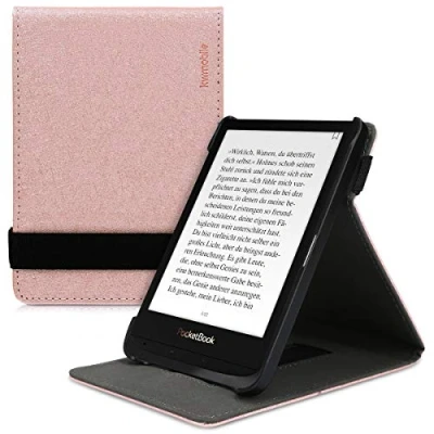 Image de kwmobile Étui pour liseuse électronique Compatible avec Pocketbook Touch Lux 4/5/Touch HD 3/Color (2020)/ Vivlio 5 Housse Rabat Simili Cuir Or Rose