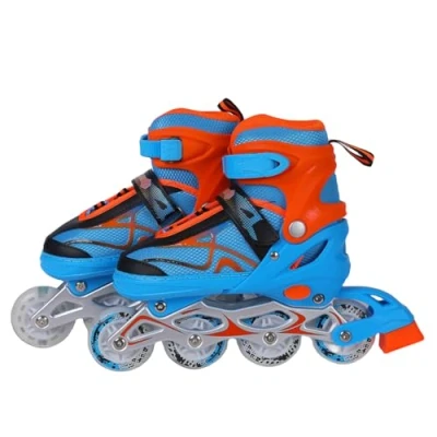 Image de Endless EL1027 Inline Adjustable Skates Medium Size 34 EUR (UK 1.5) 38 5) for 6 to 12 Years Blue, Orange Aluminium Chassis and 70 mm PU Wheels All Flash, ABEC 7 Bearings
