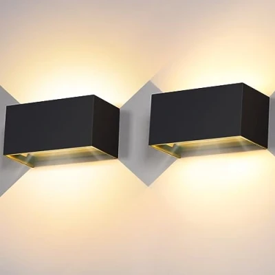 Image de Kingwei 2 Pièces Applique Murale Interieur/Exterieur 20W luminaire exterieur 3000K Blanc Chaud avec Angle de Faisceau Réglable Lampe Etanche IP65 Appliques Murales LED Noire
