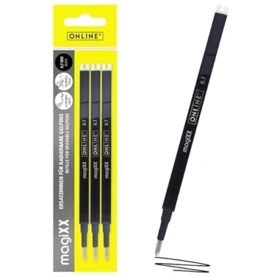 Image de Online Recharge effaçable I compatible avec Pilot Frixion, magiXX Noir Largeur de trait 0,7 mm pour stylos gel roller encre