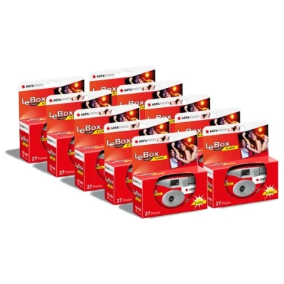 Image de AGFA Photo 601020 Appareil Jetable LeBox Flash, 27 Photos, Objectif Optique 31 mm Gris et Rouge