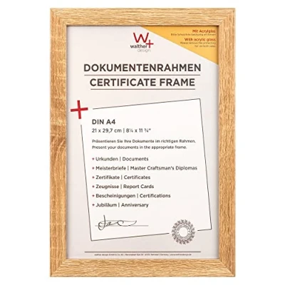 Image de walther design Fiorito EFX130E Cadre Photo en Bois avec Verre Synthétique et Passe Partout, 21 x 29,7 cm (Format A4), Chêne Clair