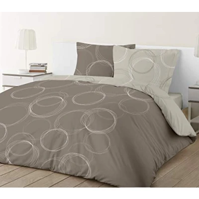 Image de Vision Parure de lit Réversible Lenny Taupe Set Housse Couette 200x200 cm avec 2 taies d&#039;oreiller pour Personnes 100% Coton