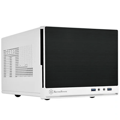 Image de SilverStone SST SG13WB Q Sugo Boîtier PC cube compact Mini ITX, Panneau frontal en plastique avec un fini faux aluminium, noir et blanc