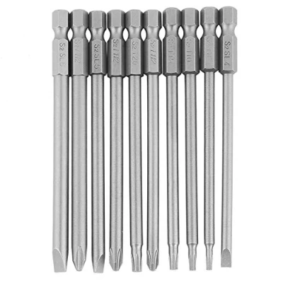 Image de 10Pcs 100mm Long Bits de tournevis 1/4&quot; Embout BST magnétique à tige hexagonale (fendue + Torx)
