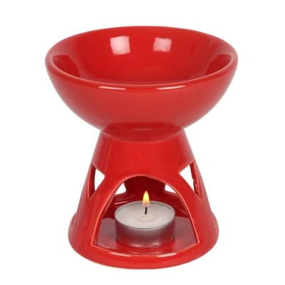 Image de Superbe brûleur à Huile Profond en céramique Rouge 12 cm x 11,5 (1 pièce) Design Luxueux, matériau de qualité supérieure, Accessoire d&#039;aromathérapie Idéal pour la Maison et Le Bureau
