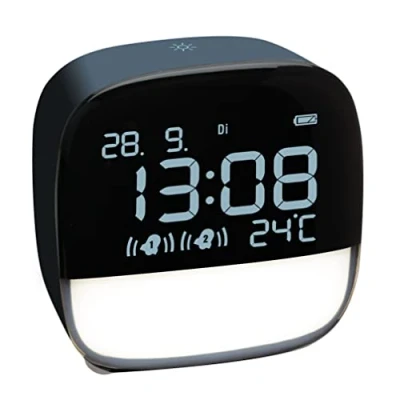 Image de TFA Dostmann Réveil numérique avec veilleuse LED, 60.2034.06, température intérieure Jour de la Semaine et Date Inclus, Batterie, 2 Heures réveil, Bleu Nuit