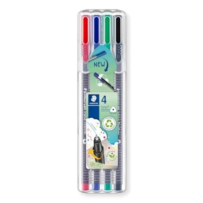 Image de Triplus Fineliner 334 Etui Chevalet Staedtler Box 4 Feutres Pointe Superfine 0,3 Mm Assortis