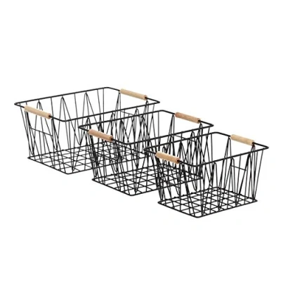 Image de Amazon Basics Lot de 3 Rectangulaire paniers rangement métalliques, Classique, noir