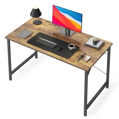 Image de CubiCubi Petit Bureau Simple Informatique 100 * 50 75 cm Table Moderne Gaming Stable Barres X, à Cadre en Acier Robuste pour Travailler, Etudier, Jouer, Chambre, Domicile, Marron