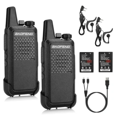 Image de Baofeng GT 22 PMR 446 Lot de 2 talkies Walkies Professionnels sans Licence jusqu&#039;à 3 km portée, 16 canaux, Rechargeables avec Casque