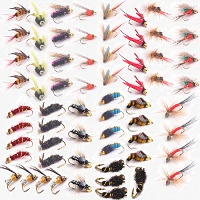 Image de JasCherry Kit de leurres pêche à la Mouche avec boîte nymphe Humide Mouches sèches pour Truite Basse Saumon, idéal l&#039;eau Douce et salée