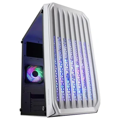 Image de Mars Gaming MC S2, Boîtier PC Micro ATX Ultra Compact, Grille Avant, 2x Ventilateurs FRGB, avec Fenêtre Latérale Intégrale, Supporte Refroidissement Liquide jusqu&#039;à 240mm, Blanc