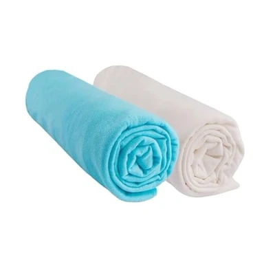 Image de Easy Dort Lot de 2 Draps Housse 40x80 cm Extensible pour 40x90 Couffin Berceau Nacelle 100% Coton Écru Turquoise Sommeil sain Certifié Oeko Tex Fabriqué en Europe