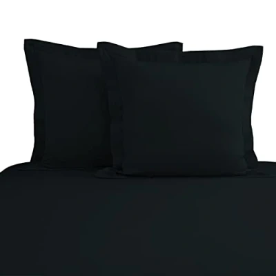 Image de Pizuna Coton Peigné Set de 2 Taies d&#039;oreiller 65x65 cm Noire, 100% Longue Tige 400 Fils Armure Satin Douces en (Noire Pièces)