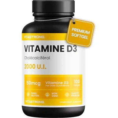 Image de Vitamine D Vitastrong 2000 IU D3 Fortement Dosée Contribue Aux Fonctions Normales Du Système Immunitaire Vitamines pour les Osseuse, Musculaire
