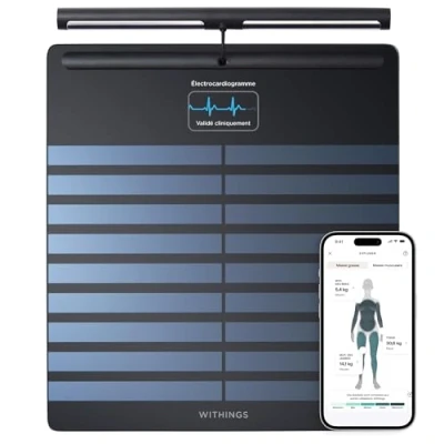 Image de WITHINGS Body Scan Balance connectée Wi Fi pour améliorer sa santé, pèse personne impédancemètre, analyse de composition corporelle, masse graisseuse, musculaire, hydrique, Électrocardiogramme