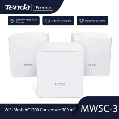 Image de TENDA Système MESH AC1200 Couverture 300 m², Remplacez le répéteur/routeur/CPL, WIFI Installation facile, Nova MW5C 3 cubes