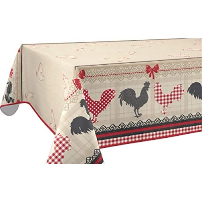 Image de Le linge de Jules Nappe Anti Taches Coq Taille : Rectangle 150x240 cm, Rouge