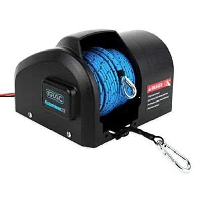 Image de Camco Trac Outdoors Fisherman 25 G3 Treuil d&#039;ancrage électrique Ancrage jusqu&#039;à 11,3 kg Comprend Une Corde pré enroulée de 30,5 m avec Utilisation (69002), Noir