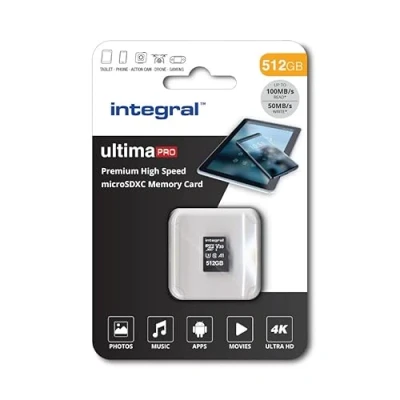 Image de Integral Carte Mémoire 512Go Micro SDXC + Adaptateur SDHC/SDXC Premium Haute Vitesse jusqu&#039;à 100MB/s Classe 10 V30 UHS I U3