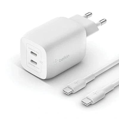 Image de Boost↑Charge GaN Pro Adapter 2 poorts met USB C kabel 65W de Belkin Blanc Plastique
