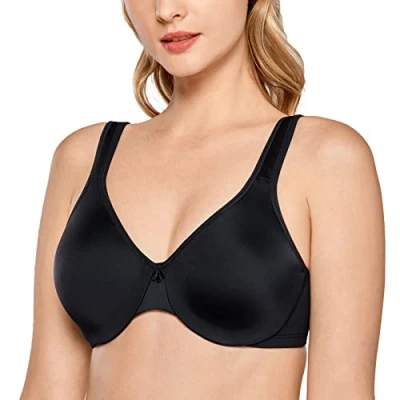 Image de DELIMIRA Femme Soutien Gorge Minimiseur Forte Poitrine Grande Taille avec Armature Non Rembourré Noir 110F