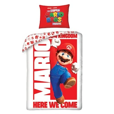 Image de Parure de Lit Super Mario 100% Coton, Housse Couette Réversible 140x200 cm + Taie d&#039;oreiller Assortie