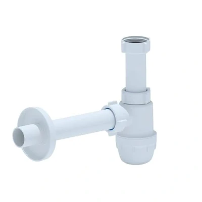Image de Planetmöbel siphon pour lavabo et plan de toilette, garniture d&#039;écoulement en plastique blanc, tubulaire 1 1/4 pouce