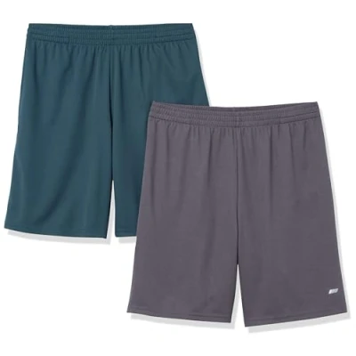 Image de Amazon Essentials Short Léger À Coupe Ample en Textile Technique Haute Performance (Grandes Tailles Disponibles) Homme, Lot de 2, Charbon/Vert Foncé, M