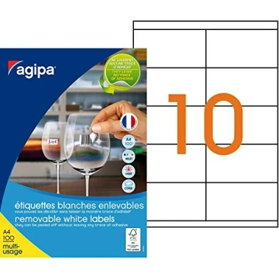 Image de Agipa 101624 Lot de 1000 Etiquettes multi usage enlevable coins droits 105 x 57 mm Blanc