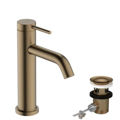 Image de hansgrohe Tecturis S Mitigeur de lavabo avec tirette et vidage, Robinet salle bain hauteur sous bec 110 mm, économie d&#039;eau (EcoSmart+), Bronze brossé, 73310140