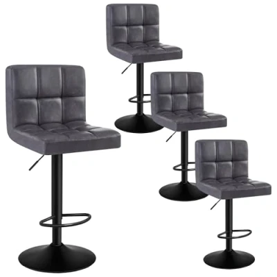 Image de WOLTU Tabourets Bar Lot de 4 Pied Noir/Blanc en Métal Siège Cuir Vintage rembourrée Ajustables Hauteur avec Dossier, Anthracite, BH112an