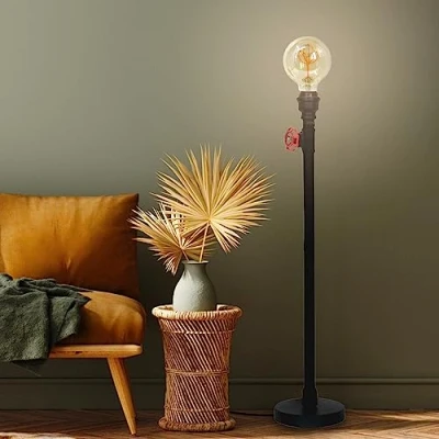 Image de Lampadaire sur pied moderne Robin 120cm métal noir et rouge compatible LED