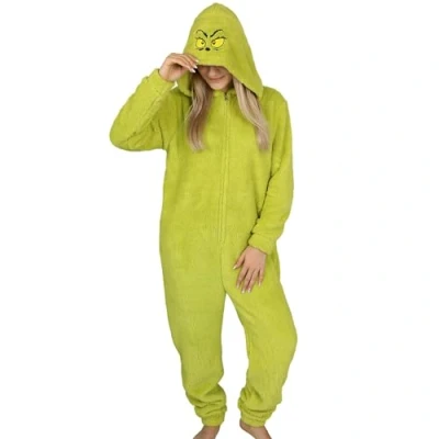 Image de sarcia.eu Pyjama Polaire Une pièce Grinch, grenouillère pour Femmes avec Capuche Taille Unique