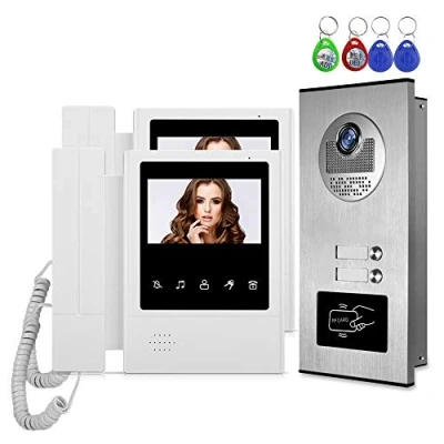 Image de HFeng Caméra RFID de 4,3 &#039;&#039; interphone vidéo Couleur + 2 moniteurs pour Appartements/familles, 700TVL, Déverrouillage des clés RFID, Vision Nocturne