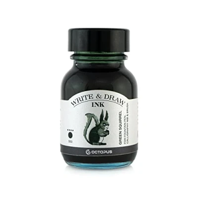 Image de Octopus Write and Draw Ink 553 Green Squirrel Encre imperméable Pour l&#039;écriture et le dessin de calligraphie résistante à la lumière stylo plume Vert 50 ml