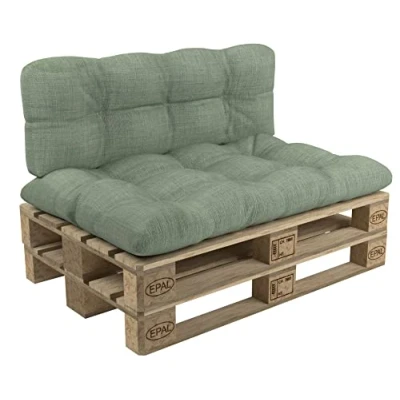 Image de POKAR Set de 2 Coussins Matelassé pour Palettes Euro: 1x Assise 120x80cm + Dossier 120x40cm, en Mousse formée à Froid, Canapé Jardin, Intérieur et Extérieur, sans Palette Vert