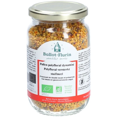 Image de Ballot Flurin Pollen Polyfloral 100% bio et dynamisé frais, jamais congelé Améliore l&#039;immunité Issu de l&#039;Apiculture DOUCE Certifié Paléo Pot en verre 210 g