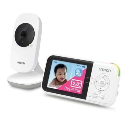 Image de VTech VM819 Moniteur vidéo pour bébé avec autonomie de 19 heures 304,8 m Vision nocturne automatique Écran 7,1 cm Audio 2 voies Capteur température Mode économie d&#039;énergie et Lullabes, Blanc