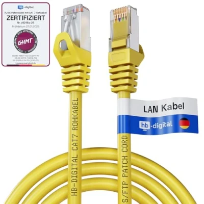 Image de HB DIGITAL 2 m Câble Ethernet LAN CAT 7 S/FTP PiMF LSZH AWG26 Réseau avec Connecteurs RJ45 6A 10 Gbits/s 600 MHz Idéal pour Panneau de Brassage Serveurs PC Laptop Smart TV DSL Jaune