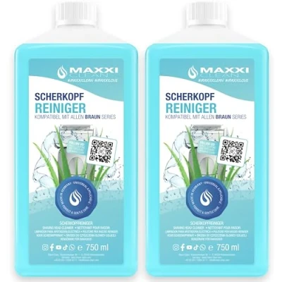 Image de Maxxi Clean Nettoyant pour tête de rasage cartouche nettoyage 2x 750 ml Liquide recharge rasoir compatible avec la station Braun Spray parfum d&#039;Aloe Vera
