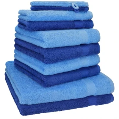 Image de Betz Lot de 10 Serviettes Set 2 Serviettes, draps Bain 4 Toilette d&#039;invité Gants 100% Coton Premium Couleur Bleu Royal, Clair