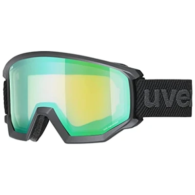 Image de uvex Athletic Fm Masque de Ski pour Hommes et Femmes Champ Vision Élargi Anti Buée Ventilation la Monture Sans Courants D’Air Black Matt/Green Lgl One Size